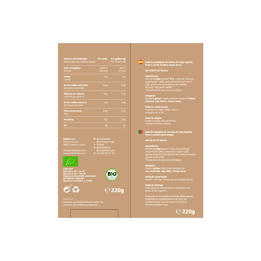 Smileat Bolachas Biológicas de Espelta e Fruta