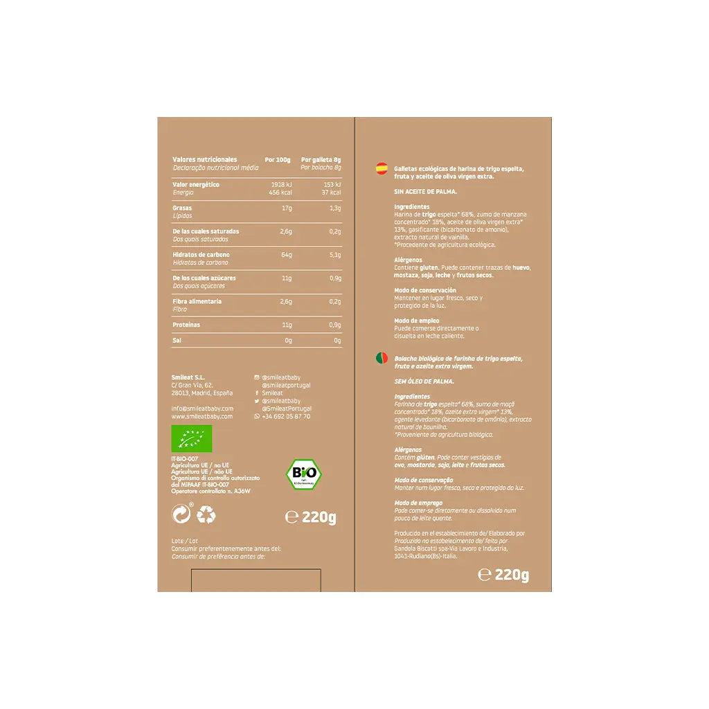 Bolachas Biológicas de Espelta e Fruta Smileat
