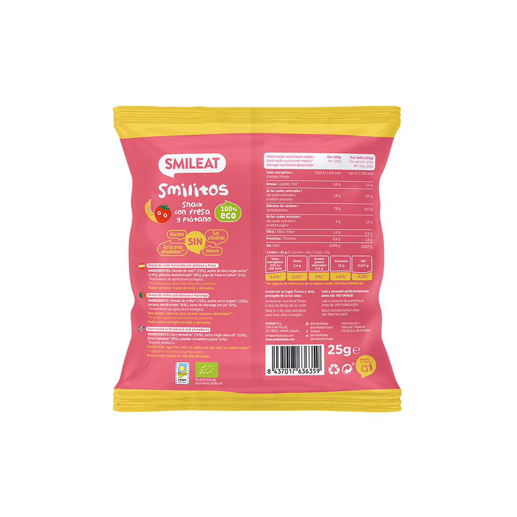 Smileat Smilitos Snack de Milho Morango e Banana - Love my Pharma