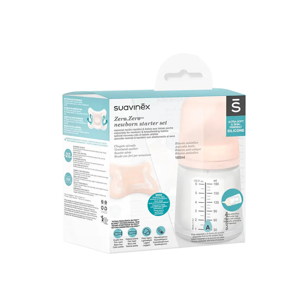 Suavinex Conjunto Zero-Zero Biberão 180mL + Chupeta (-2-2M)