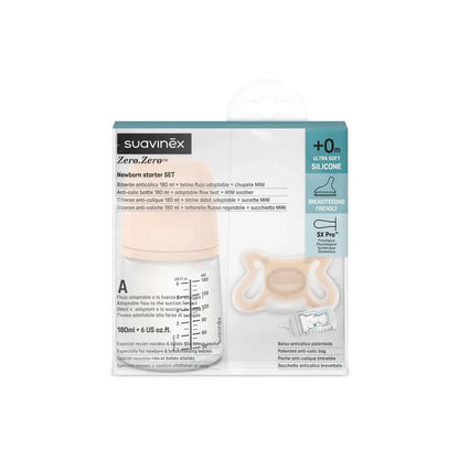 Suavinex Conjunto Zero-Zero Biberão 180mL + Chupeta (-2-2M)